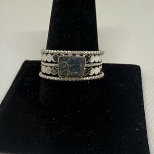 5 piece silver stacker ring set with labradorite stone   size 11.5